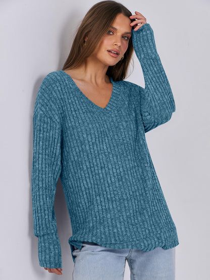 ANRABESS Long Sleeve Shirts for Women V Neck Casual Fall Tops Loose Fit Lightweight Sweaters Tunic Fashion 2024 Clothes