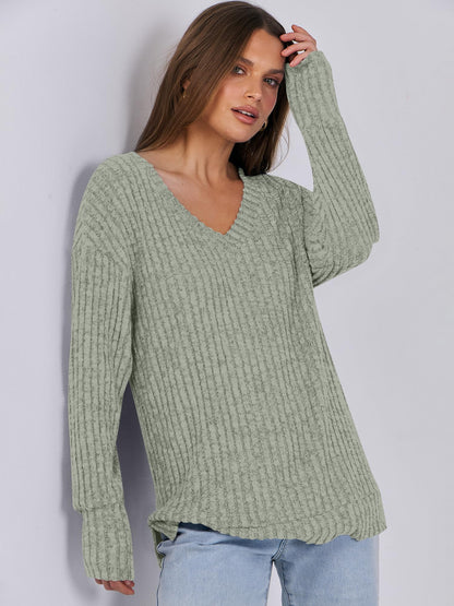 ANRABESS Long Sleeve Shirts for Women V Neck Casual Fall Tops Loose Fit Lightweight Sweaters Tunic Fashion 2024 Clothes