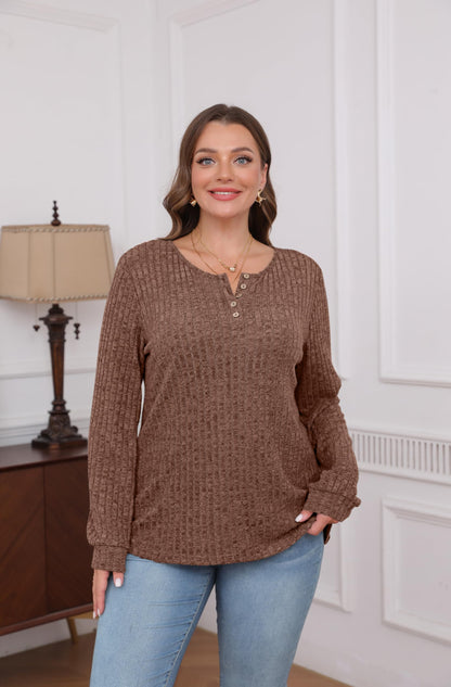 XIEERDUO Sweater for Women Long Sleeve Henley Shirts Tunic Tops to Wear with Leggings crew neck Sweaters Trendy 2024