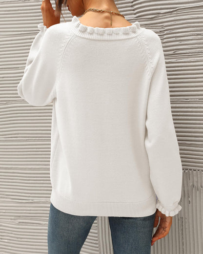 BTFBM 2024 Womens Sweaters Fall Winter Outfits Long Sleeve Button Down Ruffle Crew Neck Casual Knitted Pullover Tops