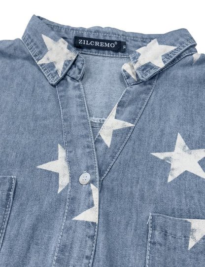 Zilcremo Women Denim Shirt Dresses Long Sleeve Distressed Jean Dress Button Down Casual Tunic Top