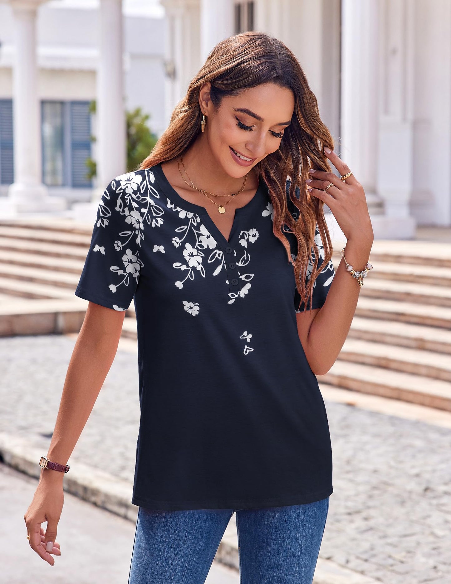 Zeagoo Womens Summer Tops Casual Short Sleeve V Neck Shirts Business Dressy Work Tunic Blouses