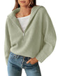 BTFBM Women’s Casual Long Sleeve Half Zip Pullover Sweaters Solid V Neck Collar Ribbed Knitted Loose Slouchy Jumper Tops