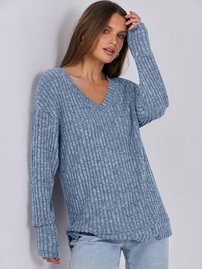 ANRABESS Long Sleeve Shirts for Women V Neck Casual Fall Tops Loose Fit Lightweight Sweaters Tunic Fashion 2024 Clothes