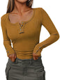 Kissfix Womens Long Sleeve Shirts Going Out Fall Clothes Casual Henley Tops Ribbed Knit Blouses Fashion Trendy Outfits