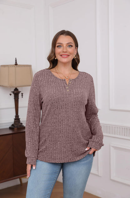 XIEERDUO Sweater for Women Long Sleeve Henley Shirts Tunic Tops to Wear with Leggings crew neck Sweaters Trendy 2024