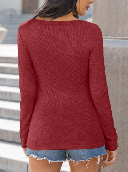 Kissfix Womens Long Sleeve Shirts Going Out Fall Clothes Casual Henley Tops Ribbed Knit Blouses Fashion Trendy Outfits
