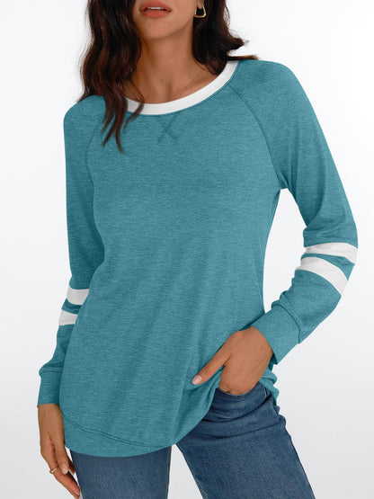 AUTOMET Womens Long Sleeve Shirts Color Block Casual Crewneck Tops Tshirt Basic Tees Fall Fashion Clothes Trendy Outfits