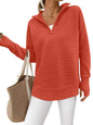 PRETTYGARDEN Womens Long Sleeve Quarter Zip Pullover Sweater Casual Loose V Neck Collared Ribbed Knit Jumper Tops Thumb Hole