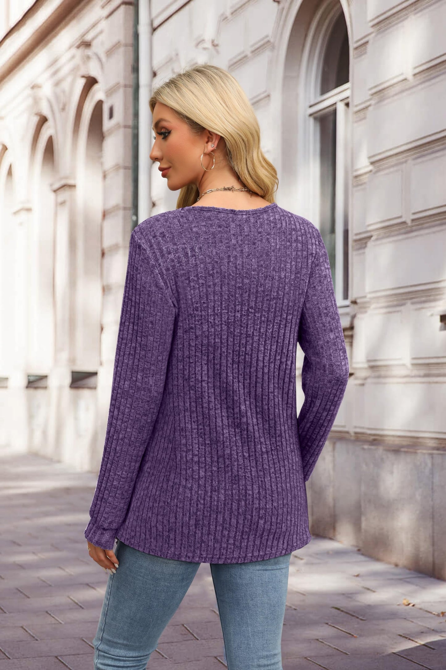 XIEERDUO Sweater for Women Long Sleeve Henley Shirts Tunic Tops to Wear with Leggings crew neck Sweaters Trendy 2024