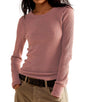 Women's Waffle Knit Tops Long Sleeve Shirts Slim Fitted Pullover Crewneck Shirt Fall Winter Tops 2024