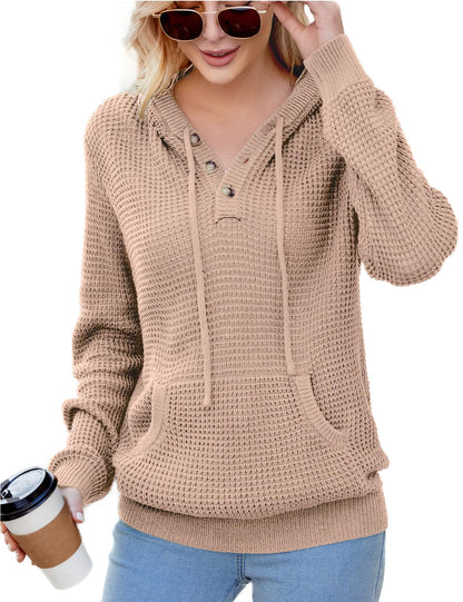 CiCiBird Women Fall Hoodies Sweater Knit V Neck Tops Oversized Fashion Pullover Casual Long Sleeve Shirts with Pockets