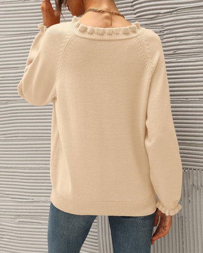 BTFBM 2024 Womens Sweaters Fall Winter Outfits Long Sleeve Button Down Ruffle Crew Neck Casual Knitted Pullover Tops