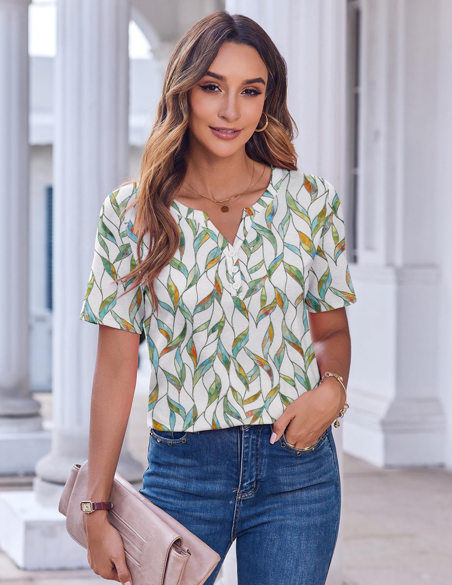 Zeagoo Womens Summer Tops Casual Short Sleeve V Neck Shirts Business Dressy Work Tunic Blouses