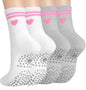 Toes Home Pilates Socks for Women with Non Slip Grippers, Yoga Crew Socks for Barre Hospital Sticky Slipper Socks 4 Pairs