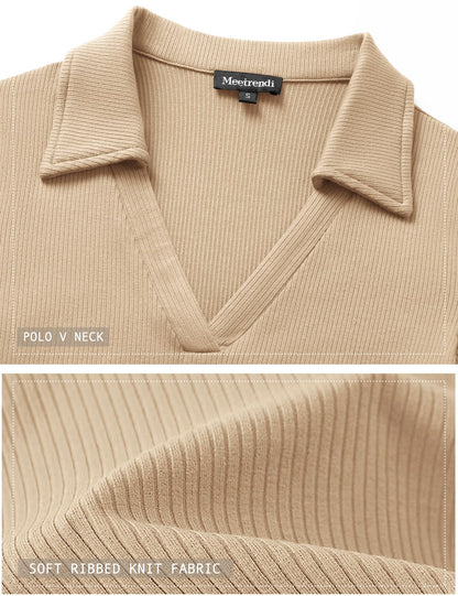 Womens Long Sleeve V Neck Polo Shirts Business Casual Collared Work Top Slim Fitted Basic 2024 Fall Shirt