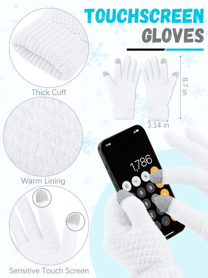 Winter Hat Scarf Gloves and Ear Warmer, Warm Knit Beanie Hat Touch Screen Gloves Set Winter Gifts Neck Scarves for Women