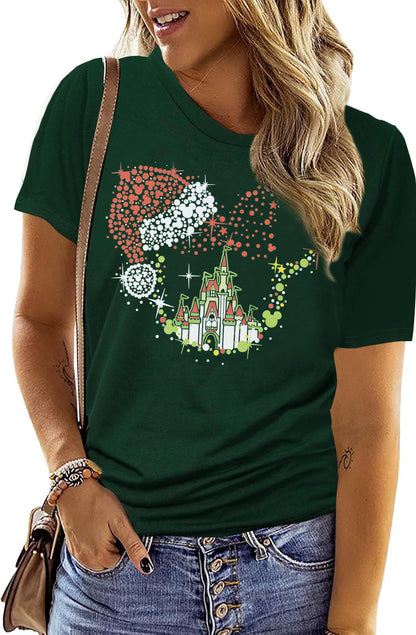 Merry Christmas Shirts for Women Xmas Holiday Tops Short Sleeve Tshirt Casual Graphic tees