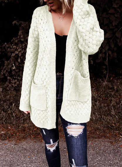 Dokotoo Women's 2024 Fashion Casual Open Front Long Sleeve Chunky Cable Knit Cardigans Sweaters Outerwear Coats with Pockets