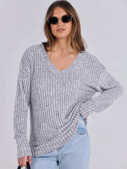 ANRABESS Long Sleeve Shirts for Women V Neck Casual Fall Tops Loose Fit Lightweight Sweaters Tunic Fashion 2024 Clothes