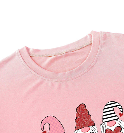 Valentine's Day Shirt for Womens Cute Gnomes T-Shirt Love Heart Printed Shirts Short Sleeve Graphic Tees Tops