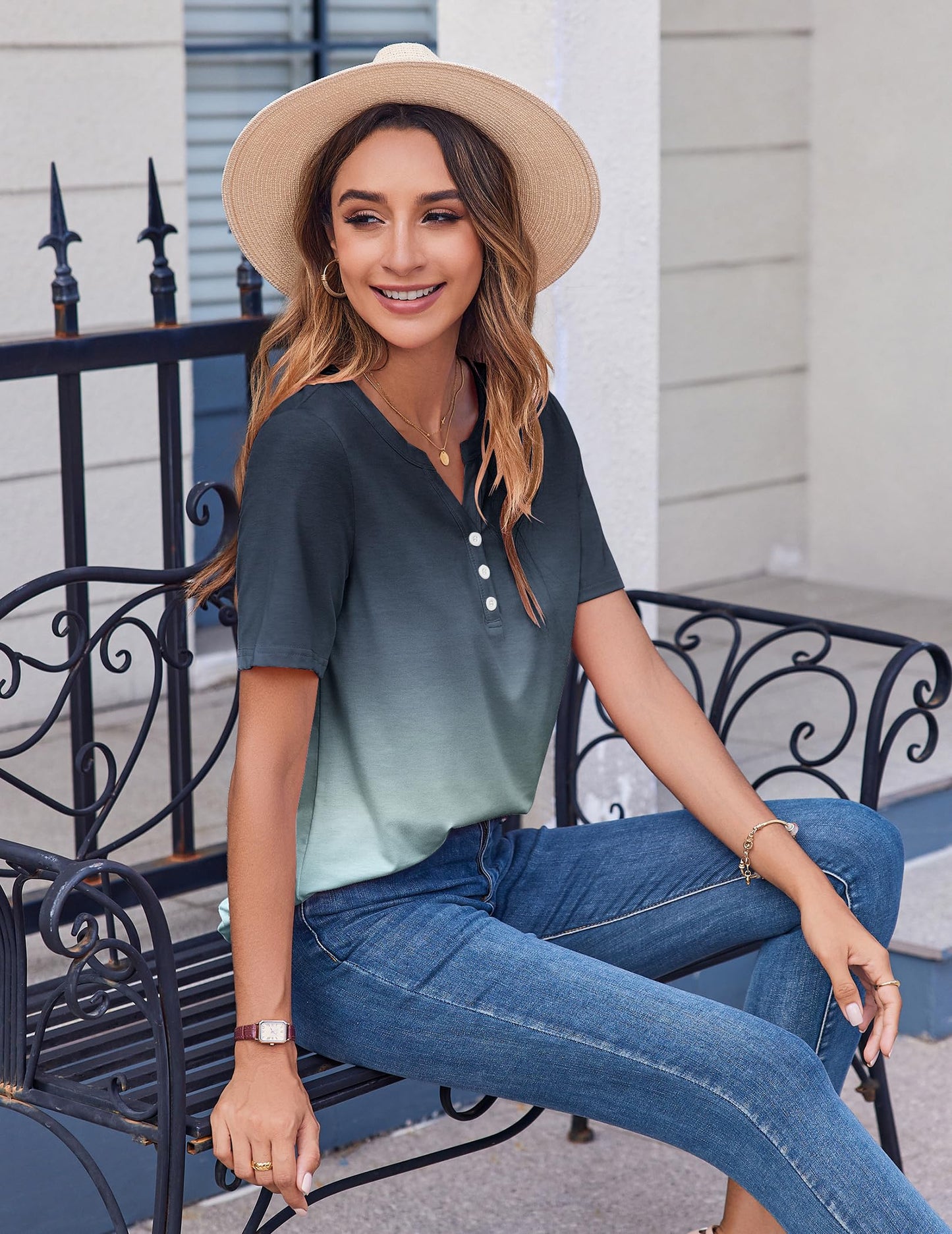 Zeagoo Womens Summer Tops Casual Short Sleeve V Neck Shirts Business Dressy Work Tunic Blouses