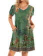 HOTOUCH Womens Summer Floral V Neck Dresses Beach Casual Short Sleeve T Shirt Dresses Swing Sundresses with Pockets 2025