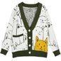 Arssm Cat Sweater for Women Oversized Button Down V Neck Cable Knit Sweater Cute Kawaii Cartoon Cardigan Coat