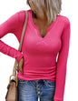 Zeagoo Womens Long Sleeve Shirts V-Neck Slim Fitted Knit Top Stretch Ribbed Basic Tee Casual Y2k Going Out T-Shirt