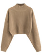ZAFUL Women's Cropped Turtleneck Sweater Lantern Sleeve Ribbed Knit Pullover Sweater Jumper
