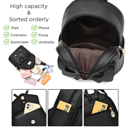 I IHAYNER Girls Bowknot Cute Leather Backpack Mini Backpack Purse for Women
