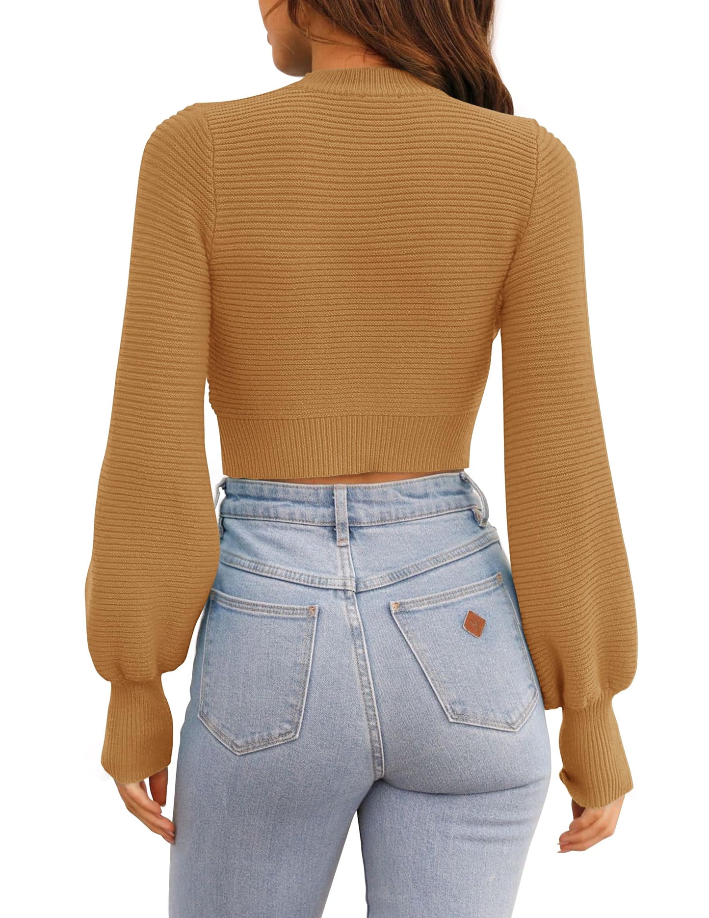 ZESICA Women's Fall Mock Neck Cropped Sweater Long Sleeve Soft Ribbed Knit Pullover Jumper Tops