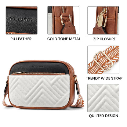 BOSTANTEN Quilted Crossbody Bags for Women Vegan Leather Purses Small Shoulder Handbags with Wide Strap