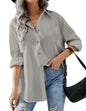 HOTOUCH Women Oversized Button Down Shirts Office Drop Shoulder Blouse Long Sleeve Boyfriend Dress Shirt with Pockets