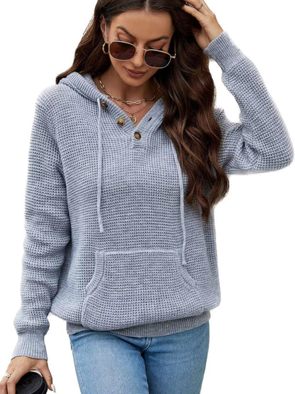 CiCiBird Women Fall Hoodies Sweater Knit V Neck Tops Oversized Fashion Pullover Casual Long Sleeve Shirts with Pockets