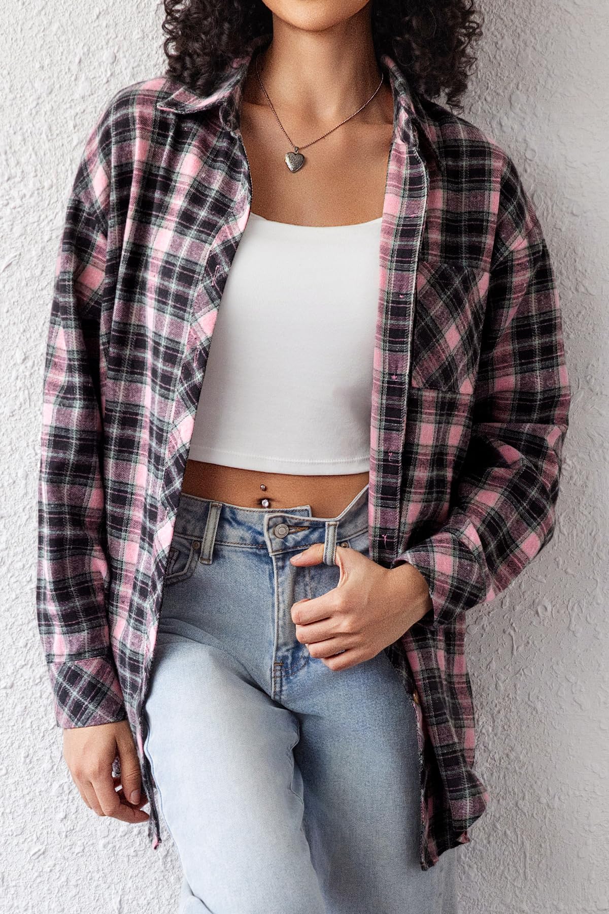 CHYRII Womens Button Down Flannel Shirts Long Sleeve Plaid Shackets Business Casual Blouse Top