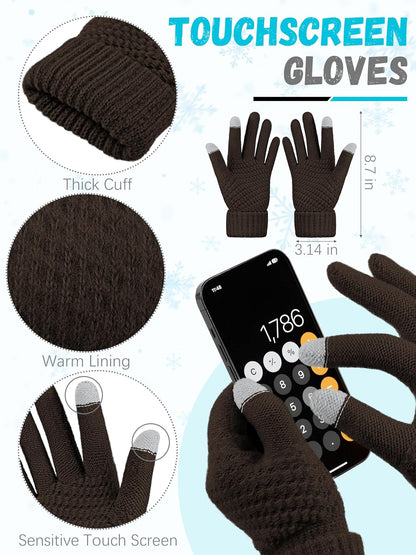 Winter Hat Scarf Gloves and Ear Warmer, Warm Knit Beanie Hat Touch Screen Gloves Set Winter Gifts Neck Scarves for Women