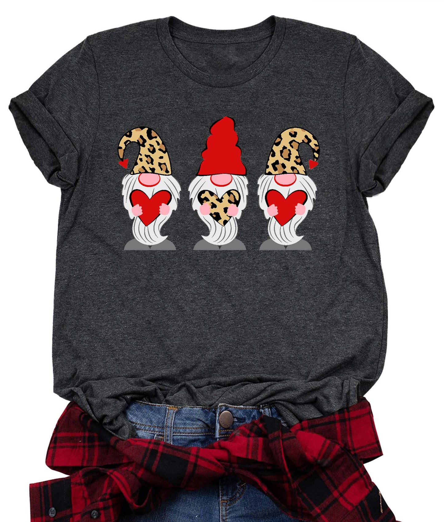 Valentine's Day Shirt for Womens Cute Gnomes T-Shirt Love Heart Printed Shirts Short Sleeve Graphic Tees Tops