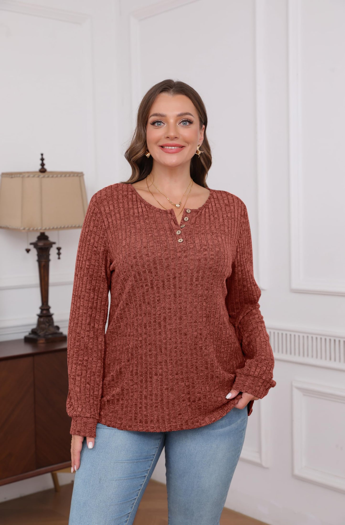 XIEERDUO Sweater for Women Long Sleeve Henley Shirts Tunic Tops to Wear with Leggings crew neck Sweaters Trendy 2024