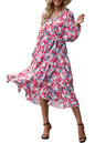 PRETTYGARDEN Women's Floral Print Boho Dress Long Sleeve Wrap V Neck Ruffle Belted A-Line Flowy Maxi Dresses