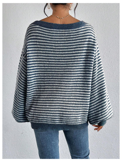 SOLY HUX Women's Off The Shoulder Striped Sweaters Oversized Long Sleeve Knit Pullover Tops