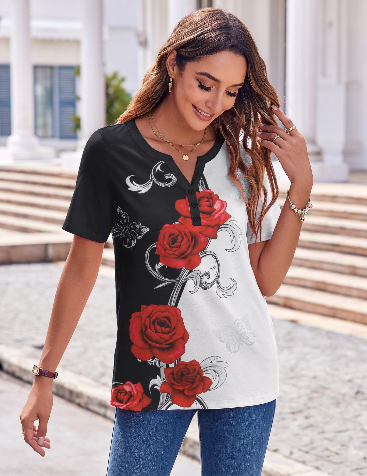 Zeagoo Womens Summer Tops Casual Short Sleeve V Neck Shirts Business Dressy Work Tunic Blouses