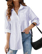 HOTOUCH Women Oversized Button Down Shirts Office Drop Shoulder Blouse Long Sleeve Boyfriend Dress Shirt with Pockets
