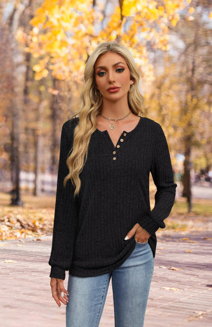 XIEERDUO Sweater for Women Long Sleeve Henley Shirts Tunic Tops to Wear with Leggings crew neck Sweaters Trendy 2024