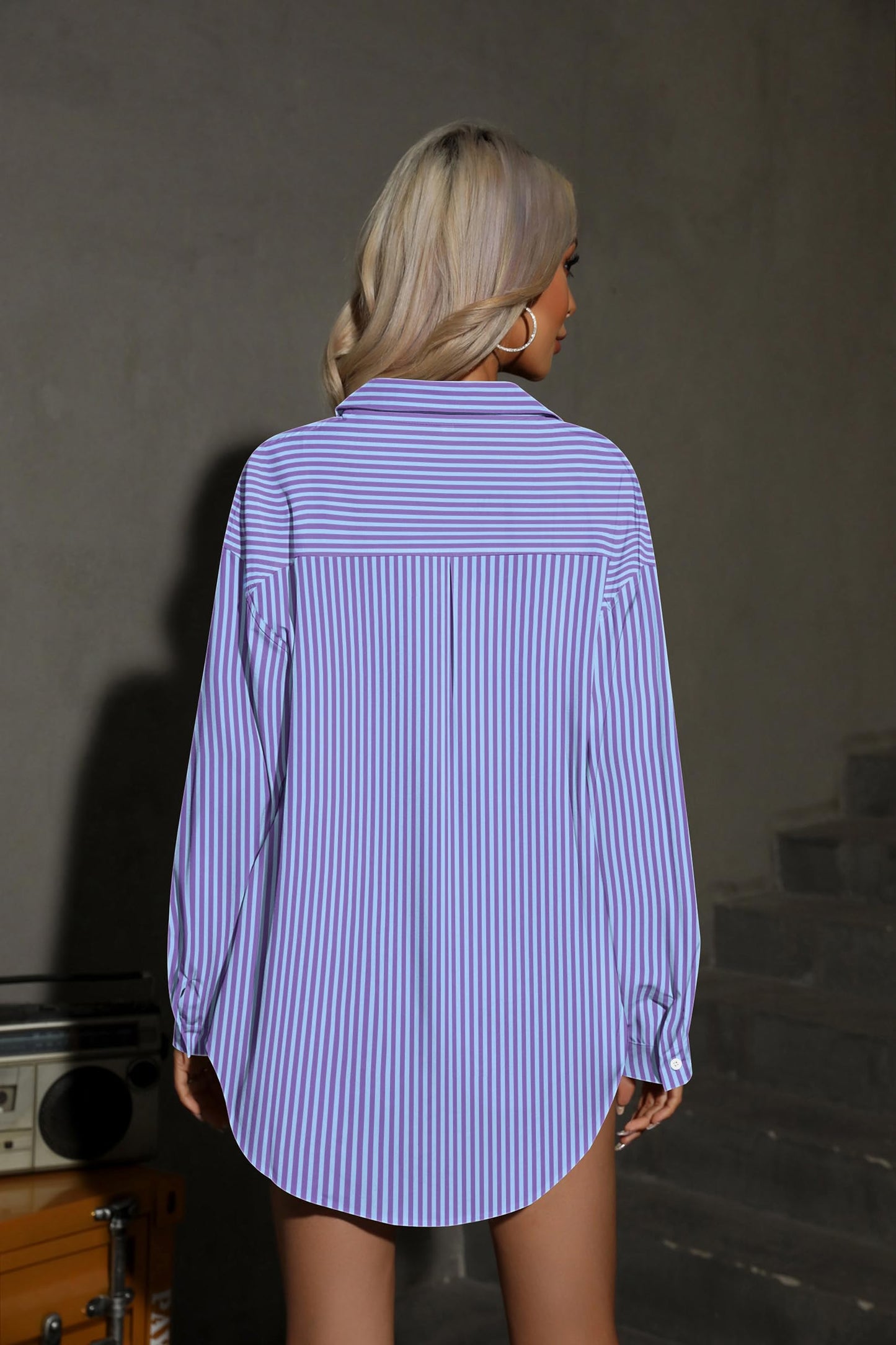 HOTOUCH Women Oversized Button Down Shirts Office Drop Shoulder Blouse Long Sleeve Boyfriend Dress Shirt with Pockets