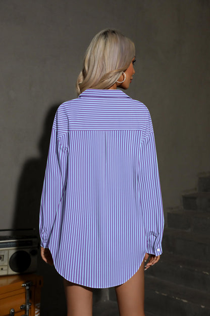 HOTOUCH Women Oversized Button Down Shirts Office Drop Shoulder Blouse Long Sleeve Boyfriend Dress Shirt with Pockets