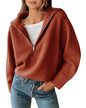 BTFBM Women’s Casual Long Sleeve Half Zip Pullover Sweaters Solid V Neck Collar Ribbed Knitted Loose Slouchy Jumper Tops