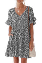nclook Women's Summer Casual Dress Sweet & Cute V-Neck Mini Dress with Pocket Short Sleevele Ruffle Dress