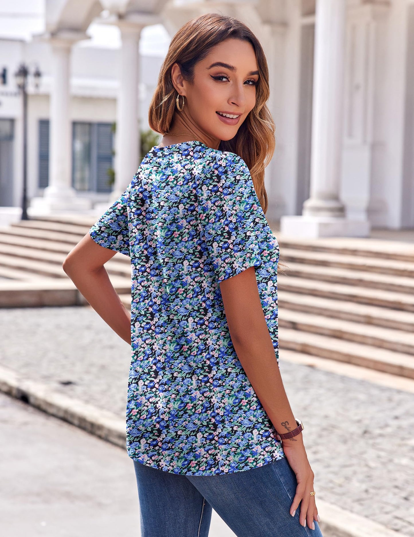 Zeagoo Womens Summer Tops Casual Short Sleeve V Neck Shirts Business Dressy Work Tunic Blouses