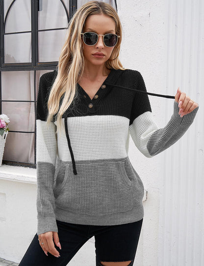 CiCiBird Women Fall Hoodies Sweater Knit V Neck Tops Oversized Fashion Pullover Casual Long Sleeve Shirts with Pockets
